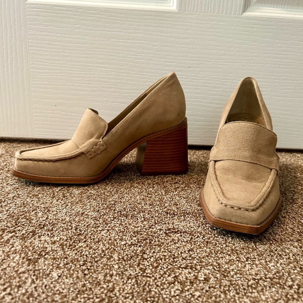 Elegant Tan Block Heel Loafers